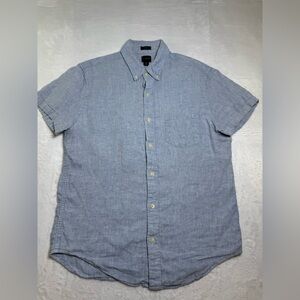 J. Crew Men's Short-Sleeve Linen Button-Down Shirt in Light Blue